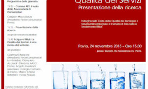 PAVIA 20/11/2015: Martedì Federconsumatori presenta l’indagine sulla qualità di erogazione acqua e raccolta rifiuti