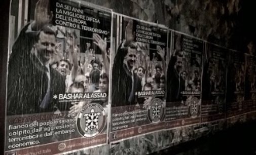 PAVIA 22/09/2016: Siria. Manifesti pro Assad anche a Pavia. Casa Pound “Da 6 anni la migliore difesa dell’Europa contro il terrorismo”