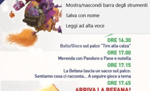 VOGHERA 05/01/2018: Domani all’Auser il Befana party per i più piccoli