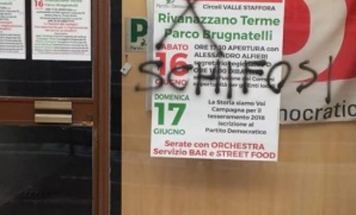 VOGHERA 21/06/2018: Vandalismo sulla vetrata della sede Pd in via Depretis