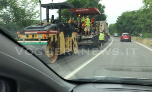 BRESSANA CAVA MANARA 13/7/2018: Lunghe code questa mattina a cavallo del ponte sul Po per un cantiere