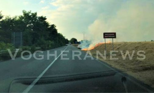 BRESSANA BOTTARONE 05/07/2018: Tre incendi contemporanei sull’argine del Po lungo a Sp35 . FOTO VIDEO