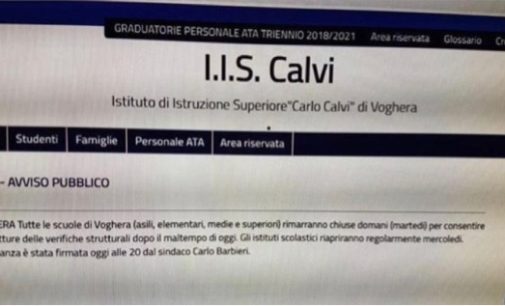 VOGHERA 30/10/2018: Violato il sito del Calvi. Falso messaggio di chiusura scuole oggi. Il sindaco smentisce e annuncia denunce