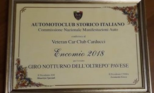 CASTEGGIO 14/02/2019: Premio nazionale al Veteran Car Club Carducci per il Giro Notturno dell’Oltrepo