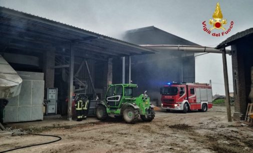 MEDE 31/10/2019: Incendio ad un macchinario. Vigili del fuoco di Voghera al lavoro in una azienda agricola