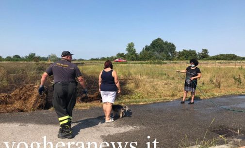 CASEI GEROLA 27/07/2020: Partite dalla strada le fiamme arrivano a lambire le case. Paura questo pomeriggio in via Nilde Iotti a Casei