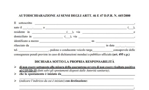 VOGHERA 23/10/2020: Coprifuoco Coronavirus. Scarica qui il modulo di autocertificazione per gli spostamenti fra le 23 e le 5