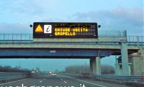 GROPELLO 22/02/2022: Strade. La chiusura dello svincolo di Gropello Cairoli sulla A7 è posticipata al 7 marzo