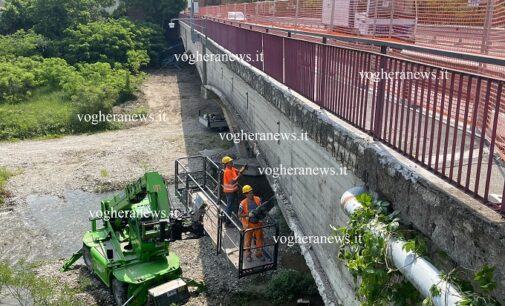 VOGHERA 31/05/2023: In pieno svolgimento i nuovi lavori di consolidamento del Ponte Rosso. FOTO VIDEO