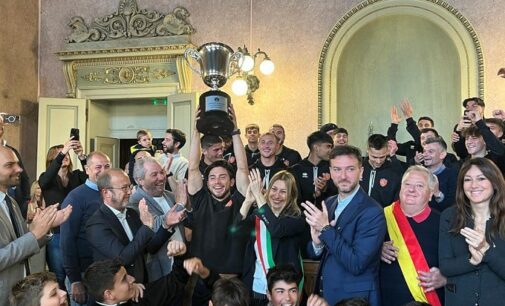 VOGHERA 15/05/2023: La neo promossa Vogherese Calcio accolta con tutti gli onori ieri mattina in Comune