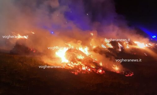 BORGO PRIOLO 21/06/2023: Incendio nella notte. 50 rotoballe incenerite nel campo